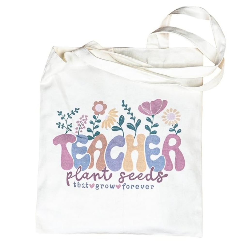 Floral Teacher Appreciation Canvas Tote Bag - NIP